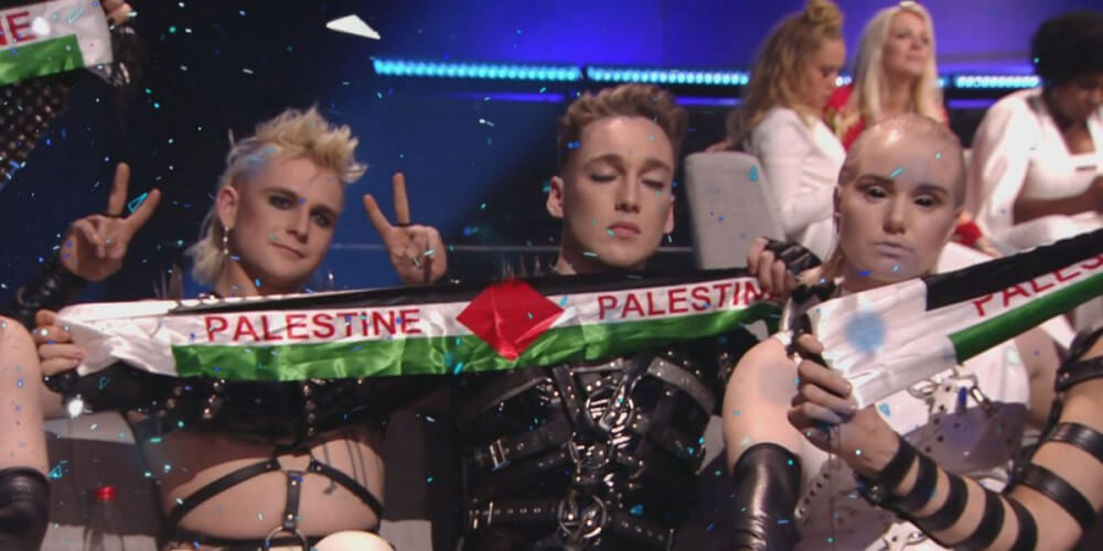 Iceland 2019: Hatari with Palestine Flag at Eurovision Song Contest 2019 Iceland 2019: Hatari with Palestine Flag at Eurovision Song Contest 2019
